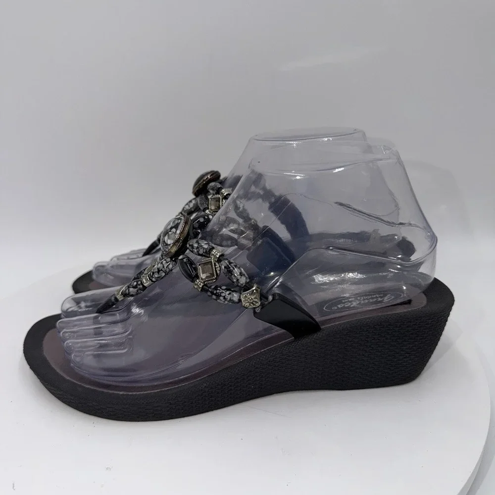 Grandco Sandals Beaded Jeweled Dressy Beach Thong Wedges Marble Stone Women's 8